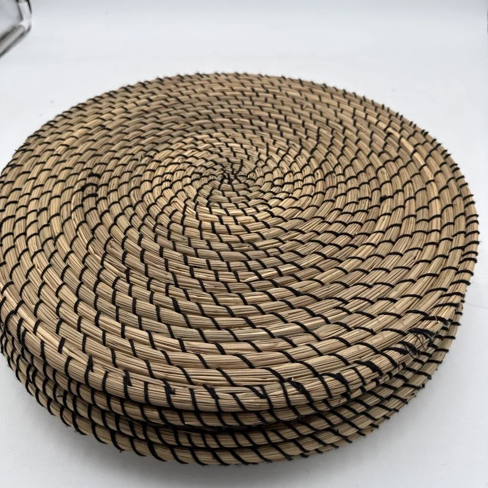 IKEA Lattad Seagrass Black Natural Round Single Placemat Set 8 Straw Tan